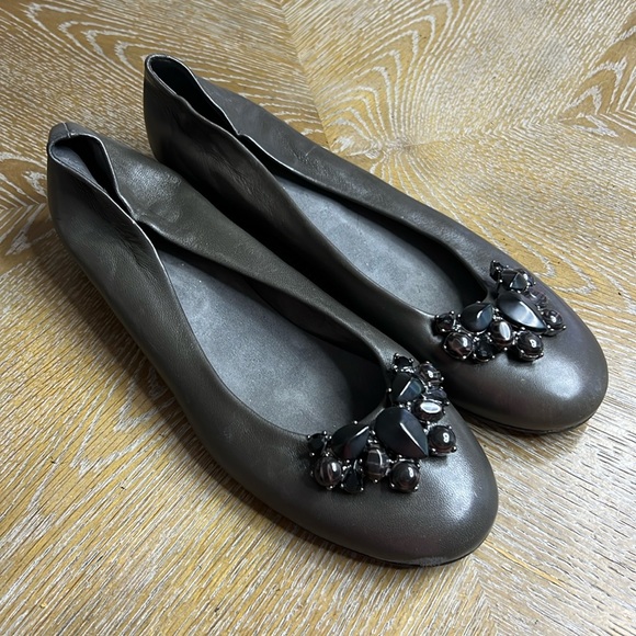 Stuart Weitzman Shoes - STUART WEITZMAN Grey Embellished Ballerina Flats 9.5